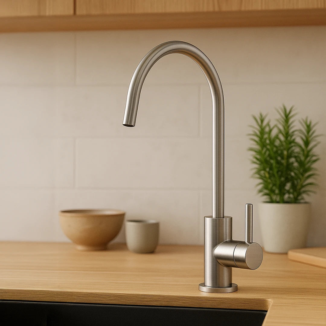 Der 1 Weg Wasserhahn aus Edelstahl EW 111 von Evodrop für gefiltertes Trinkwasser: In einer Küche inszeniert