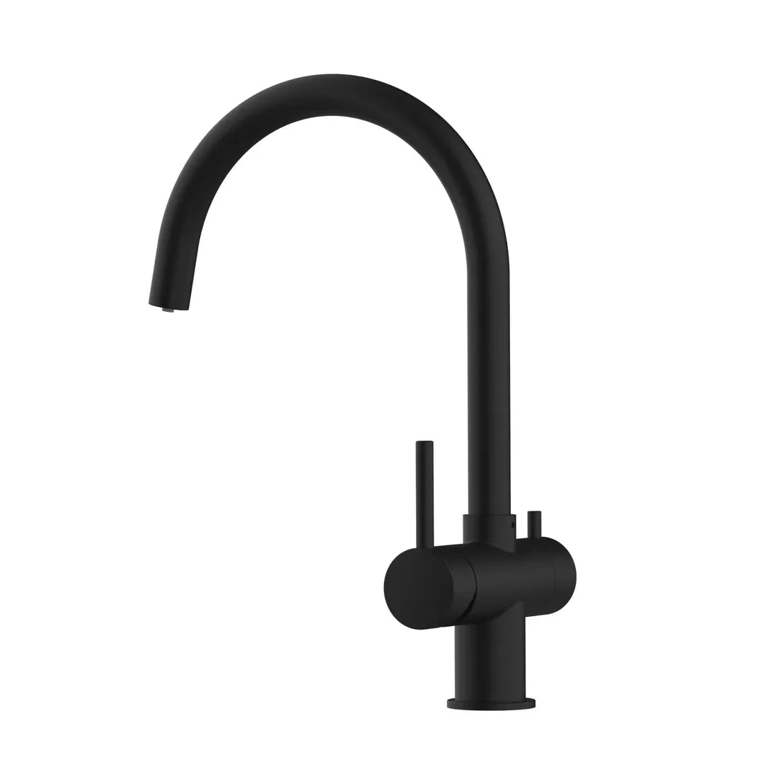 Vizio 3-Wege Wasserhahn Schwarz aus Edelstahl matt: Modell VZFX011322 als Freisteller rechts