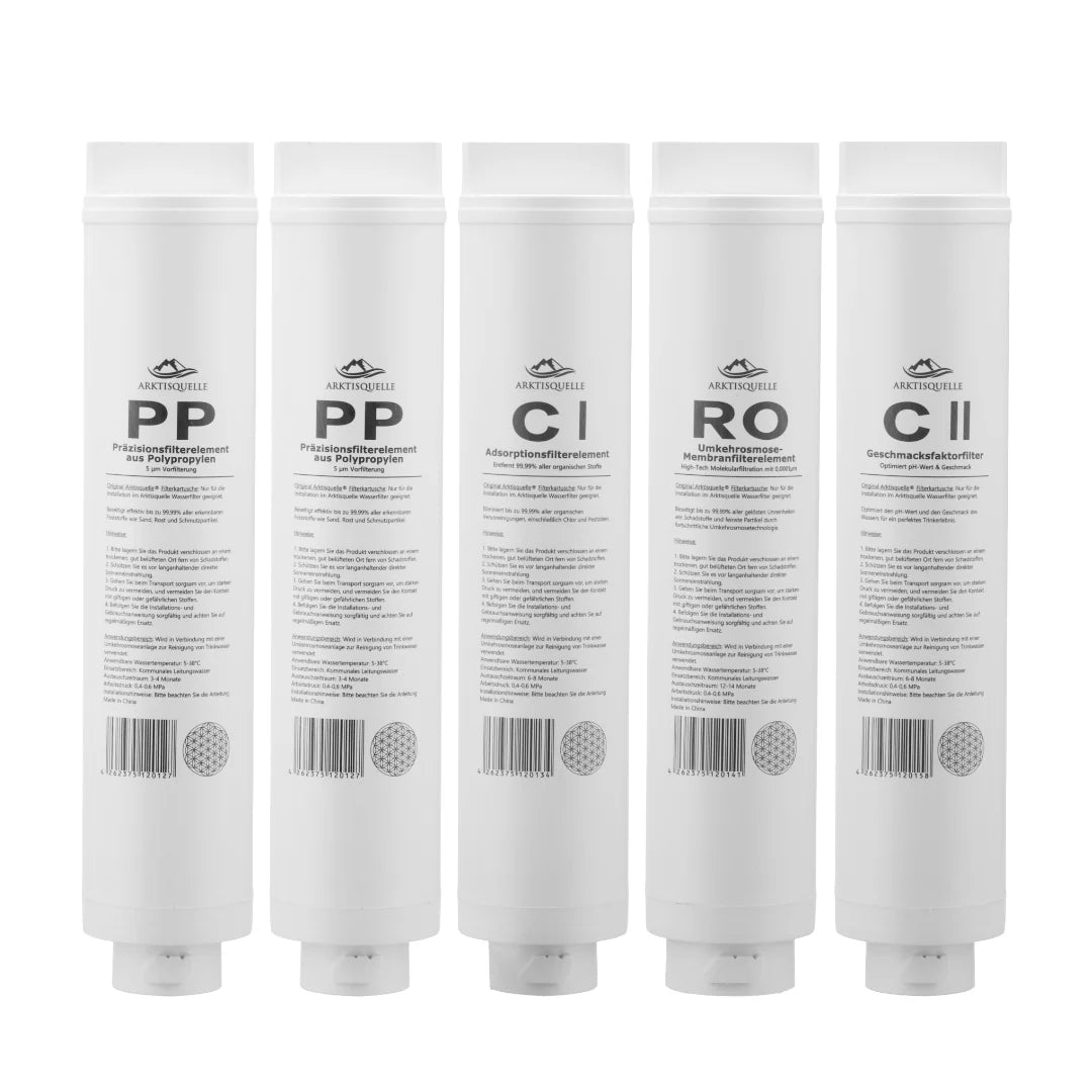 Das komplette Arktisquelle Ersatzfilter-Set mit Stufe 1, Stufe 2, Stufe 3, Stufe 4: als Freisteller