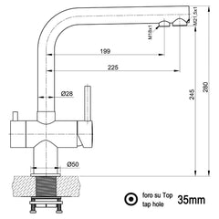 Dreiwegehahn, VizioTechnik, Niederdruckamatur, Edelstahl, Maße