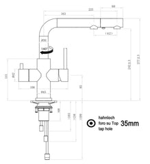 Dreiwegehahn, VizioTechnik, Edelstahl, Maße