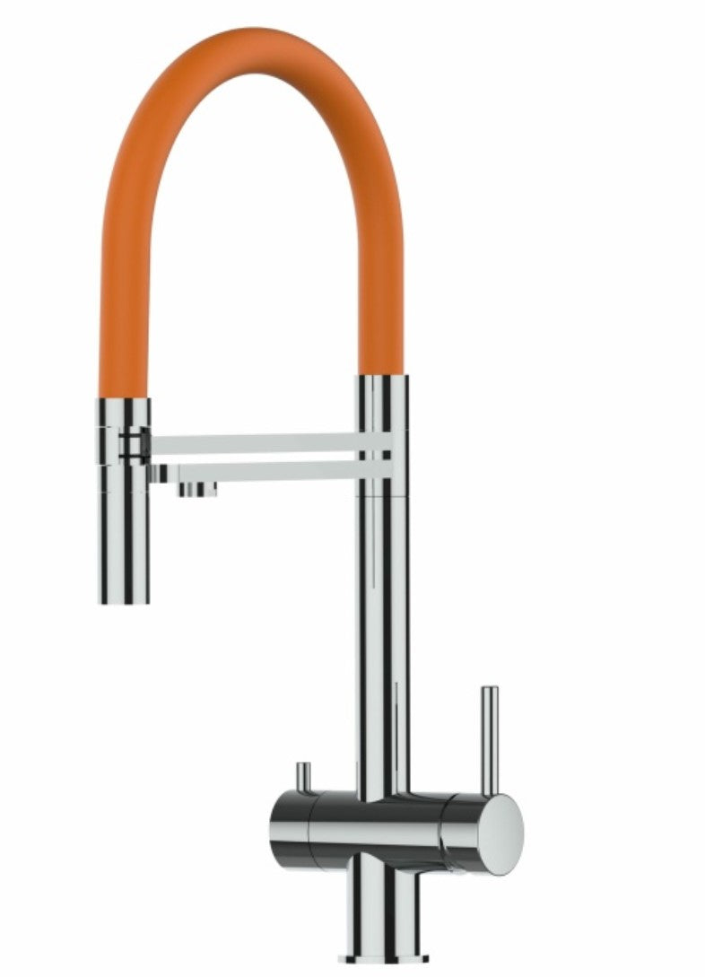 Dreiwegehahn, VizioTechnik, Edelstahl, Orange