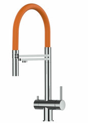 Dreiwegehahn, VizioTechnik, Edelstahl, Orange