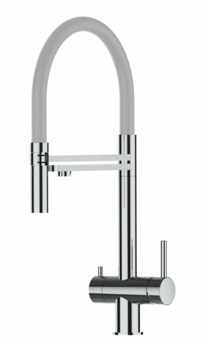 Dreiwegehahn, VizioTechnik, Edelstahl, Grau
