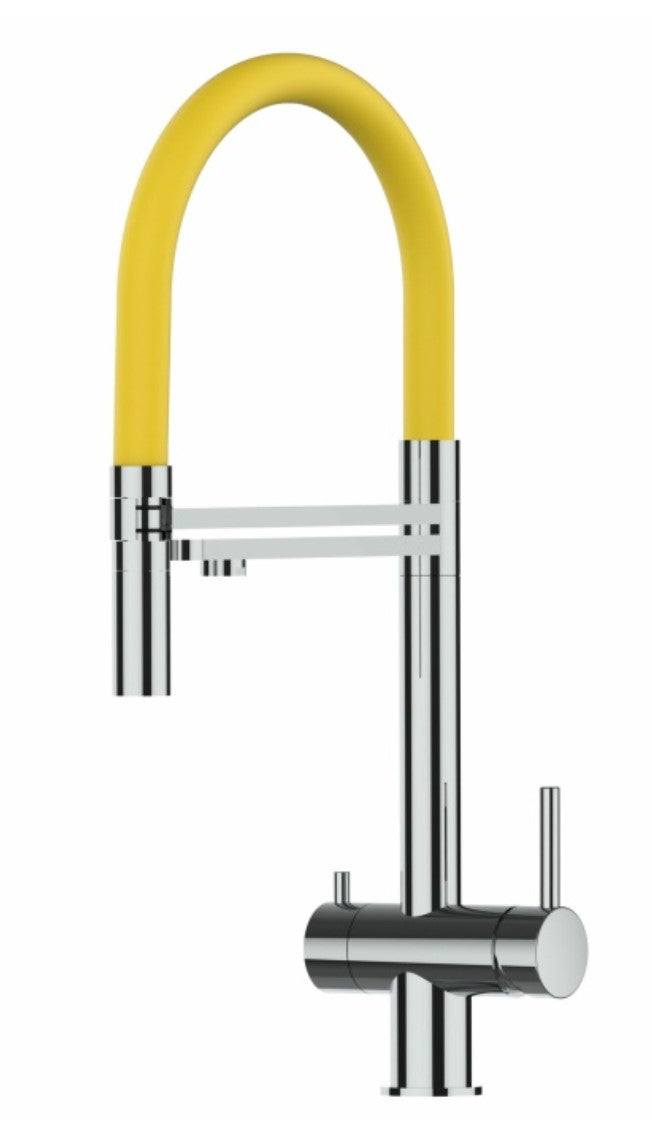 Dreiwegehahn, VizioTechnik, Edelstahl, Gelb