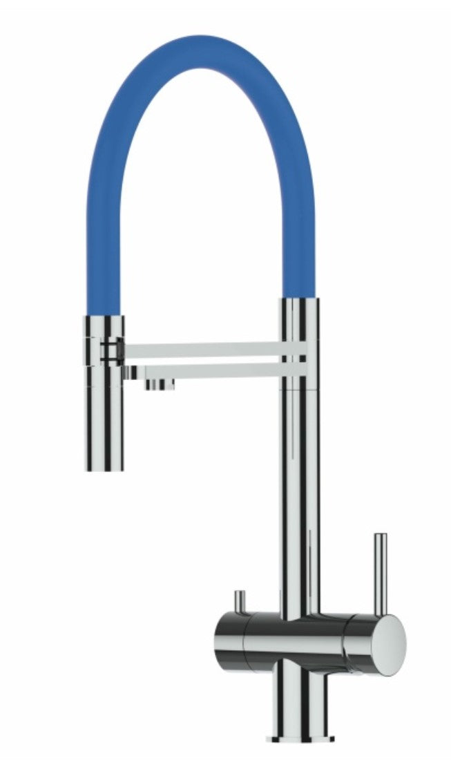 Dreiwegehahn, VizioTechnik, Edelstahl, Blau