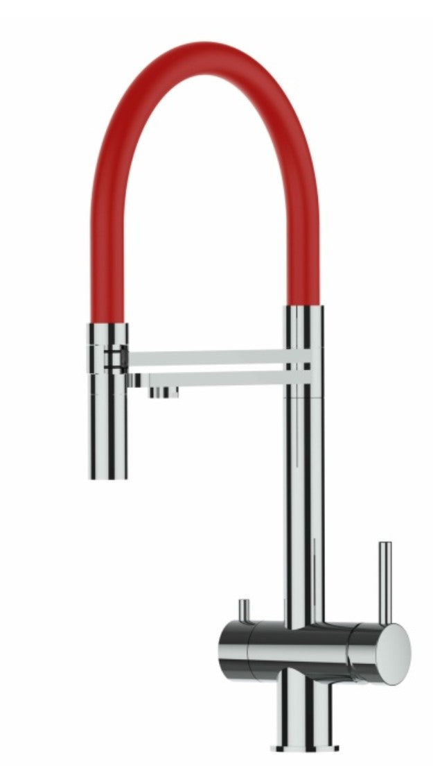 Dreiwegehahn, VizioTechnik, Edelstahl, Rot