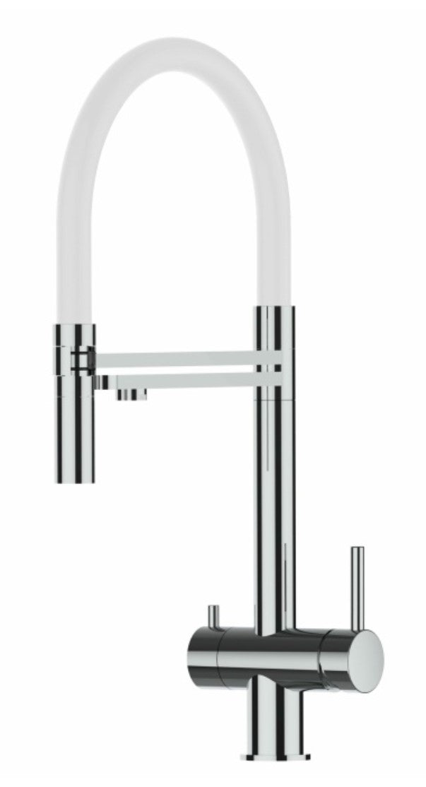 Dreiwegehahn, VizioTechnik, Edelstahl, Weiß