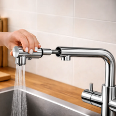 Viziotechnik 4-Way Water Tap with Pull-Out Spray – High-Gloss Stainless Steel – VZFX215000