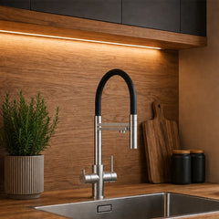 Viziotechnik 5-Way Faucet Black – with Removable Shower Head – Brushed Stainless Steel – VZFX518182