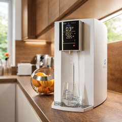 Arktisquelle Wasserfilter Auftisch Osmoseanlage in der Küche auf Holzplatte