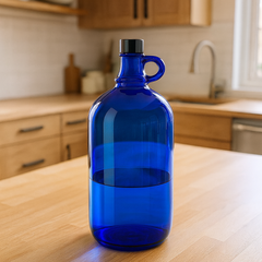 Blauglasflaschen 2 Liter - für bestes Trinkwasser - präsentiert in Küche