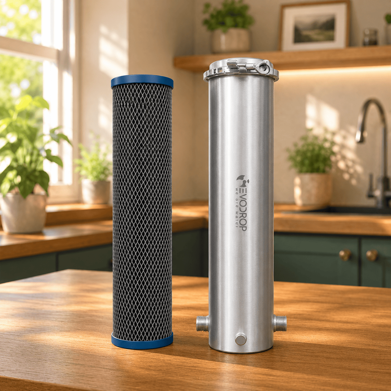 Evodrop Evosorb Aktivkohlefilter / Hauswasserfilter präsentiert in einer tollen Küche