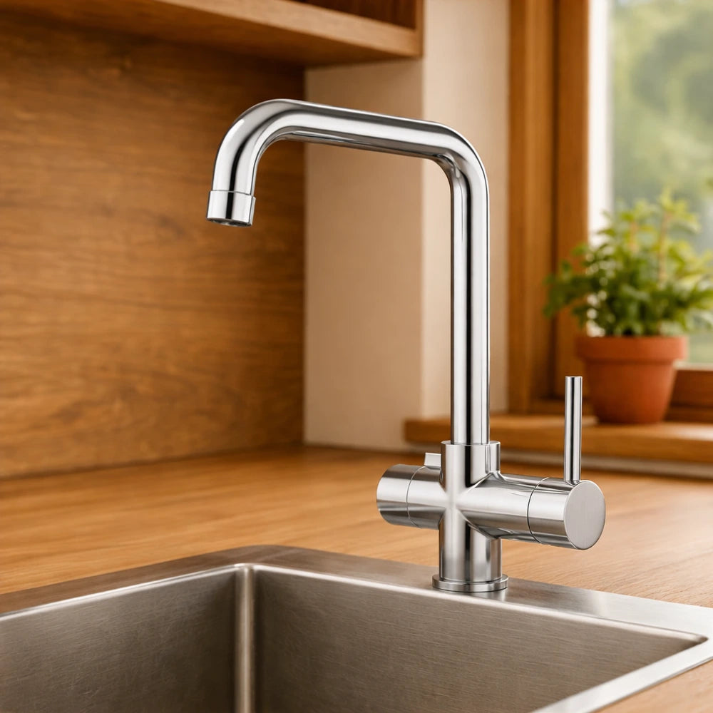 Der Pi 3300 A 3-Wege-Wasserhahn für Osmoseanlagen und Wasserfilter: Inszeniert in der Küche