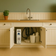 Pi Power Compact Untertisch Osmoseanlage in dem Küchenkasten unter der Spühle