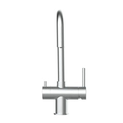 Der 3 Wege Wasserhahn in silber aus Edelstahl gebürstet: Modell VZFX011480als Freisteller frontal