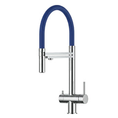 VIZIO 3-Wege Wasserhahn Blau aus Edelstahl mit 2-Strahl Brause: Modell VZFX018102 als Freisteller