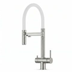 VIZIO 3-Wege Wasserhahn Weiss aus Edelstahl gebürstet mit 2-Strahl Brause: Modell VZFX018182 als Freisteller