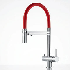 VIZIO 3-Wege Wasserhahn Rot aus Edelstahl mit 2-Strahl Brause: Modell VZFX018102 als Freisteller
