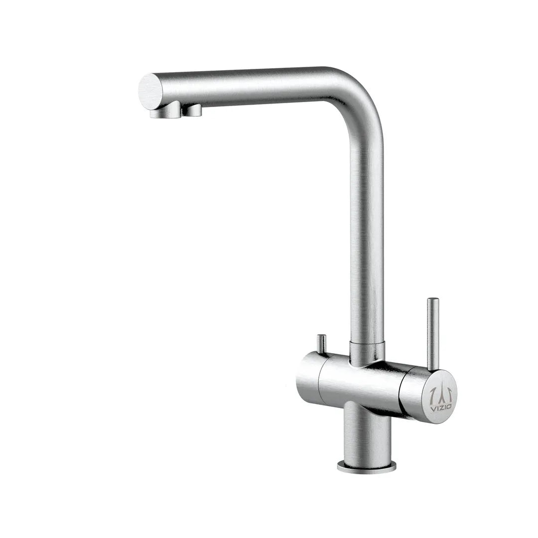 Der 3 Wege Wasserhahn aus Edelstahl von Vizio für Osmoseanlagen: Modell VZFX011180 als Freisteller