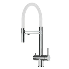 VIZIO 3-Wege Wasserhahn Weiß aus Edelstahl mit 2-Strahl Brause: Modell VZFX018102 als Freisteller