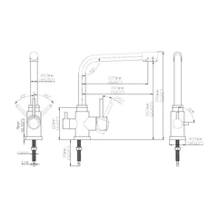 Dreiwegehahn, Misterwater, Poseidon, Edelstahl massiv, Maße