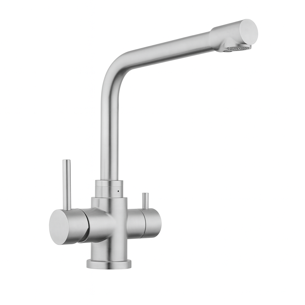 Der POSEIDON 3-Wege-Wasserhahn aus Edelstahl für Osmoseanlagen von misterwater: Als Freisteller