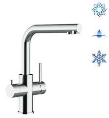 Kurzversion – 5 Wege Wasserhahn Küchenarmatur, Edelstahl Massiv mit 360° schwenkbarem L-Auslauf , Hochglanz Poliert - Mein-Wasserfilter.com