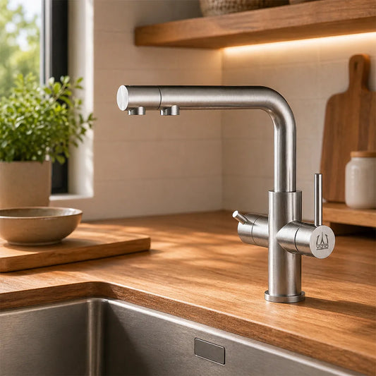 Viziotechnik 4 Wege Wasserhahn mit ausziehbarer Brause – Edelstahl gebürstet – VZFX215080