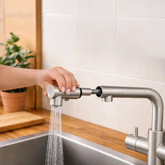 Viziotechnik 4 Wege Wasserhahn mit ausziehbarer Brause – Edelstahl gebürstet – VZFX215080