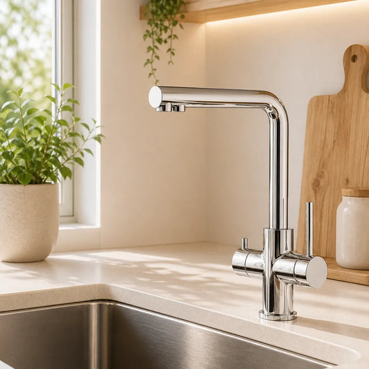 Viziotechnik 5-Wege-Wasserhahn –  L-Auslauf – Edelstahl hochglanz – VZFX511100