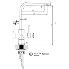 Viziotechnik 5-Wege-Wasserhahn –  L-Auslauf – Edelstahl hochglanz – VZFX511100