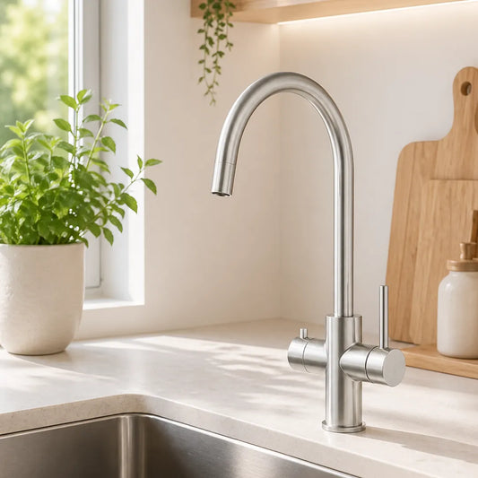 Viziotechnik 5-Wege-Wasserhahn –  U-Auslauf – Edelstahl gebürstet – VZFX511380