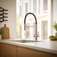 Viziotechnik 5-Wege-Wasserhahn schwarz – mit abnehmbarer Brause – Edelstahl gebürstet – VZFX518182