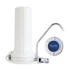 Der Alvito Auftischfilter Basic Wasserfilter als Freisteller von Seite und unten