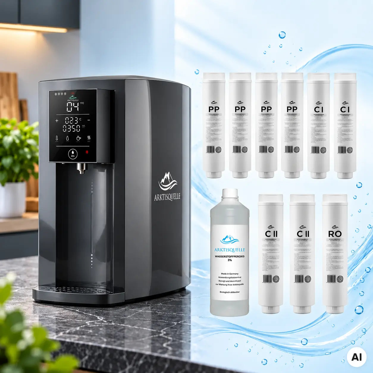 Das Arktisquelle Care Ersatzfilter-Set für 12 Monate inkl. Reinigungsmittel
