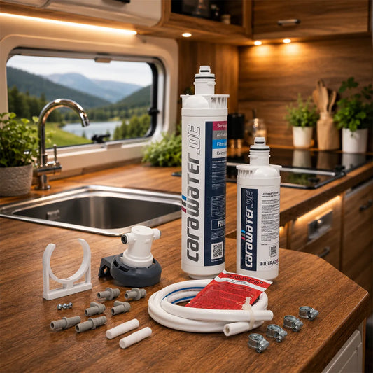 Carawater Wasserfilter Wohnmobil Filtradoc L - Durchfluss 60.000 Liter - in einer Küche