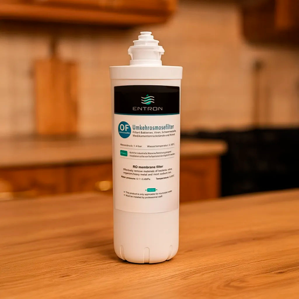 Der Osmose Ersatzfilter RO Membran Umkehrosmosefilter für die Entron F-Serie: Stehend in einer warmen Küche
