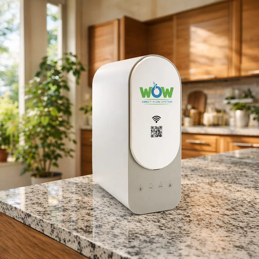 H.Preiss WOW Untertisch Osmoseanlage - präsentiert auf einer Granitplatte in der Küche