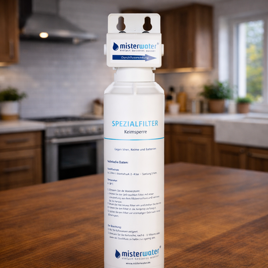 Misterwater Ersatzfilter - Keimsperre: Spezialfilter für die Futura Single - präsentiert in einer Küche