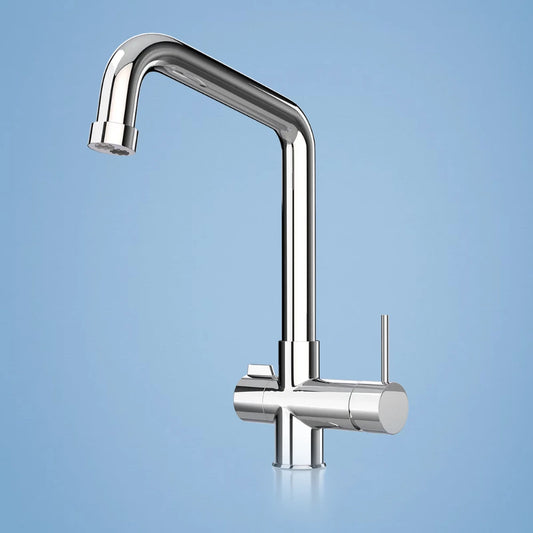 Der Pi 3200 A 3-Wege-Wasserhahn für Osmoseanlagen und Wasserfilter: Auf blauem Hintergrund