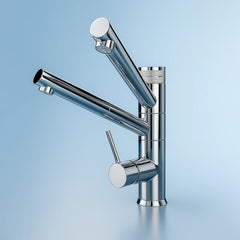 Der Pi 9180 M 3-Wege-Wasserhahn verchromt mit ausziehbarer Brause für Osmoseanlagen und Wasserfilter: Auf blauem Hintergrund