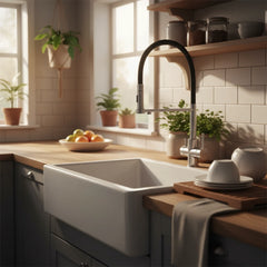 Der Vierwegehahn EW 412 von Evodrop  mit ausziehbarer Brause für Osmoseanlagen und Wasserfilter: In einer Küche