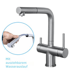 Der Vierwegehahn EW 416 von Evodrop  mit ausziehbarer Brause für Osmoseanlagen und Wasserfilter: Als Freisteller