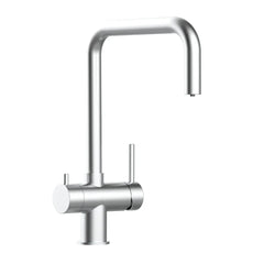 Der 3 Wege Wasserhahn in silber aus Edelstahl gebürstet: Modell VZFX011480als Freisteller von vorne