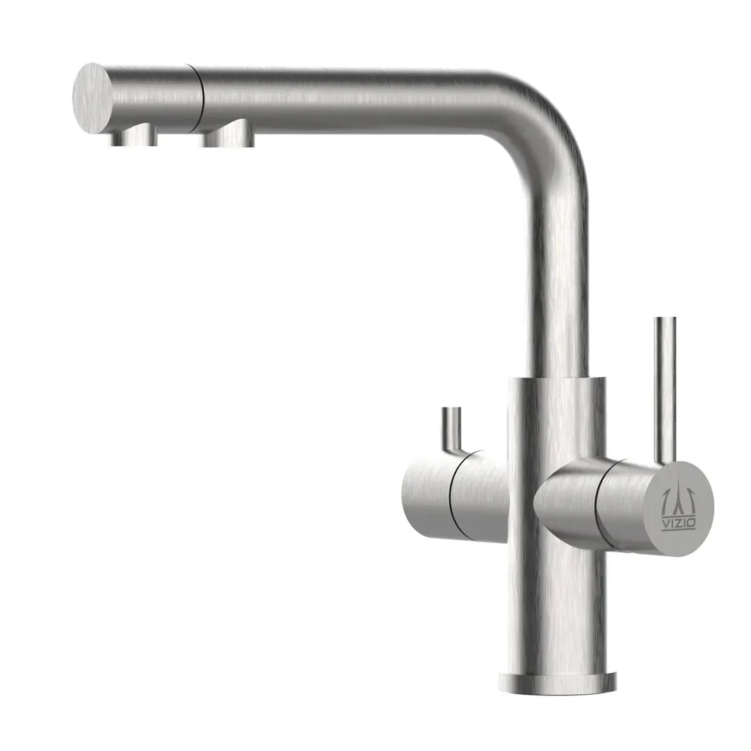 VIZIO 3 Wege Wasserhahn mit ausziehbarer Brause aus Edelstahl gebürstet: Modell VZFX015080 als Freisteller