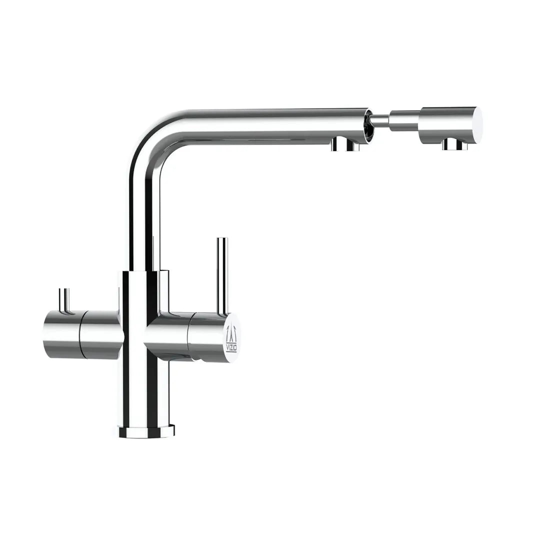 VIZIO 3 Wege Wasserhahn mit ausziehbarer Brause aus Edelstahl hochglanz: Modell VZFX015000 als Freisteller