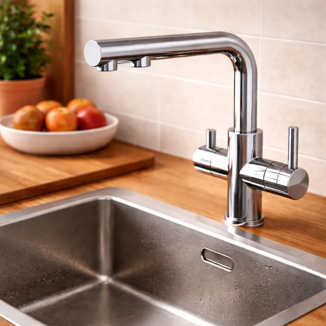 VIZIO 3 Wege Wasserhahn mit ausziehbarer Brause aus Edelstahl hochglanz: Modell VZFX015000 in der Küche