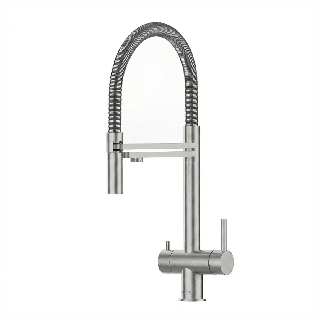 VIZIO 3-Wege Wasserhahn Hochglanz aus Edelstahl gebürstet mit 2-Strahl Brause: Modell VZFX018182 als Freisteller