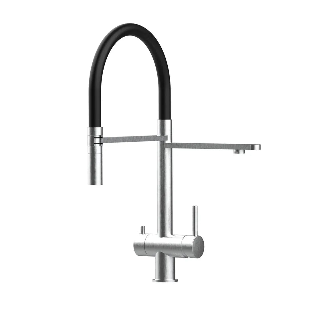 VIZIO 3-Wege Wasserhahn Schwarz aus Edelstahl gebürstet: Modell VZFX018182 als Freisteller 2